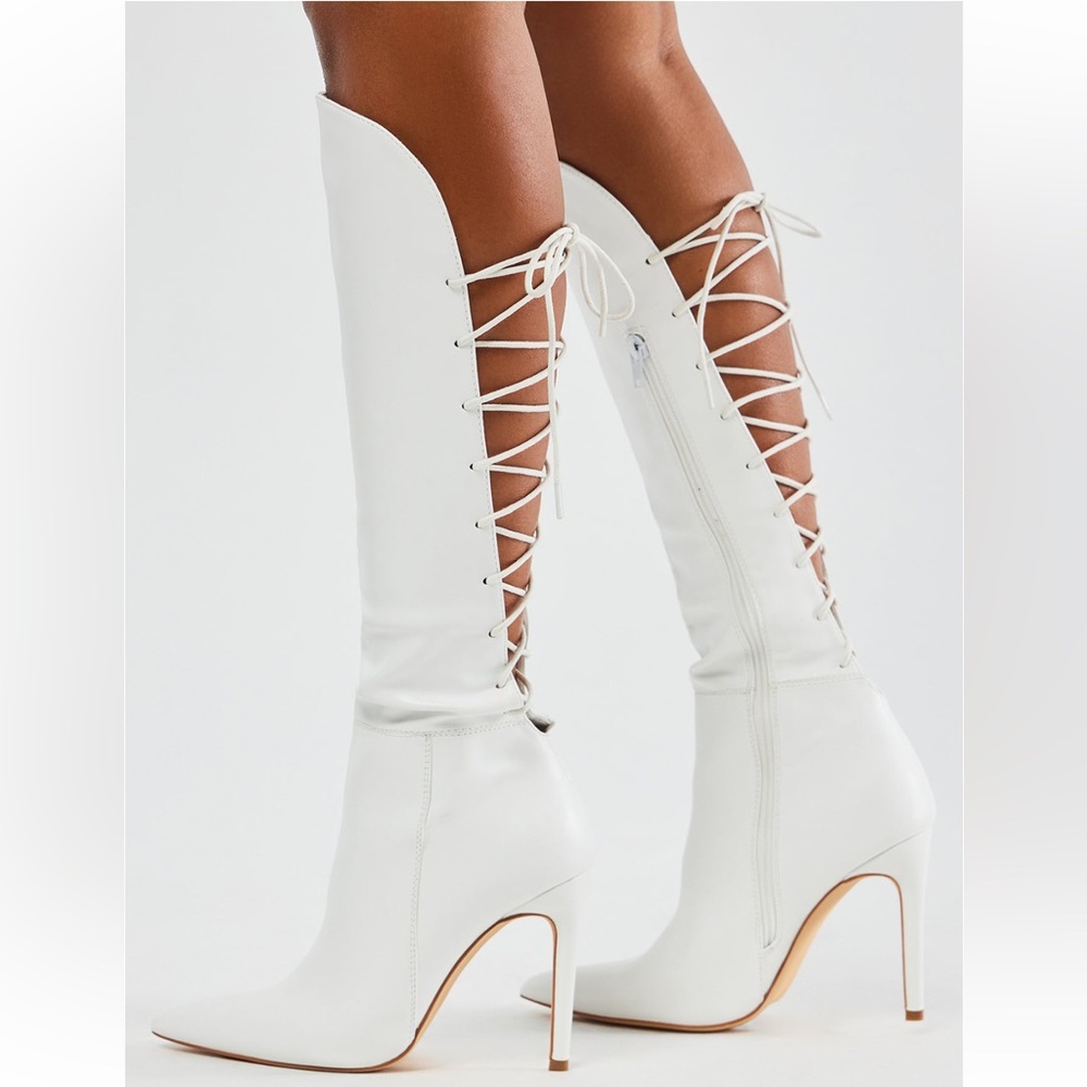 On your radar knee high boots white